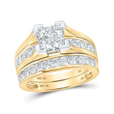 10kt Yellow Gold Princess Diamond Bridal Wedding Ring Band Set 2 Cttw