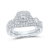 10kt White Gold Princess Diamond Halo Bridal Wedding Ring Band Set 1 Cttw