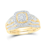 10kt Yellow Gold Round Diamond Square Cluster Bridal Wedding Ring Band Set 3/8 Cttw