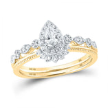 10kt Yellow Gold Pear Diamond Halo Bridal Wedding Ring Band Set 3/8 Cttw