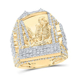 10kt Yellow Gold Mens Round Diamond Skeleton Coffin RIP Fashion Ring 4 Cttw