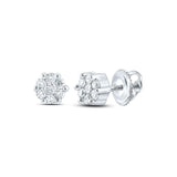 14kt White Gold Womens Round Diamond Flower Cluster Earrings 1/6 Cttw