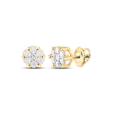14kt Yellow Gold Womens Round Diamond Flower Cluster Earrings 1/4 Cttw