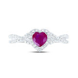 10kt White Gold Womens Heart Ruby Diamond Halo Ring 1 Cttw