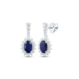 10kt White Gold Womens Oval Blue Sapphire Diamond Dangle Earrings 1-5/8 Cttw