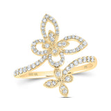 10kt Yellow Gold Womens Round Diamond Bypass Butterfly Ring 1/3 Cttw