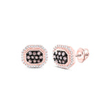 10kt Rose Gold Womens Round Brown Diamond Octagon Earrings 1/4 Cttw