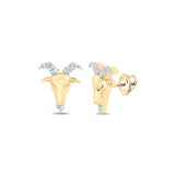 10kt Yellow Gold Mens Round Diamond Zodiac Aries Goat Stud Earrings 1/10 Cttw