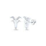 10kt White Gold Mens Round Diamond Zodiac Aries Goat Stud Earrings 1/10 Cttw