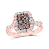 10kt Rose Gold Womens Round Brown Diamond Cluster Ring 7/8 Cttw