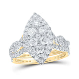 10kt Yellow Gold Round Diamond Marquise-shape Bridal Wedding Ring Band Set 1-1/2 Cttw