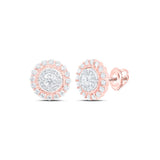 10kt Rose Gold Womens Round Diamond Halo Circle Earrings 1 Cttw