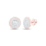 10kt Rose Gold Womens Round Diamond Halo Circle Earrings 1 Cttw