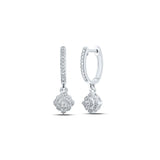 10kt White Gold Womens Round Diamond Hoop Dangle Earrings 1/4 Cttw