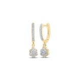 10kt Yellow Gold Womens Round Diamond Hoop Dangle Earrings 1/4 Cttw