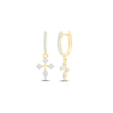 10kt Yellow Gold Womens Round Diamond Cross Hoop Dangle Earrings 1/6 Cttw