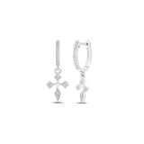 10kt White Gold Womens Round Diamond Cross Hoop Dangle Earrings 1/6 Cttw