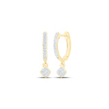 10kt Yellow Gold Womens Round Diamond Hoop Dangle Earrings 1/6 Cttw