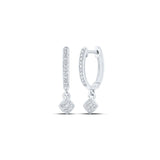 10kt White Gold Womens Round Diamond Hoop Dangle Earrings 1/6 Cttw
