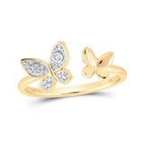 10kt Yellow Gold Womens Round Diamond Butterfly Ring .03 Cttw