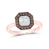 14kt Rose Gold Womens Round Brown Diamond Octagon Ring 1/3 Cttw