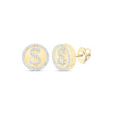 10kt Yellow Gold Mens Round Diamond Dollar Sign Cluster Earrings 1/2 Cttw