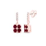 14kt Rose Gold Womens Round Ruby Diamond Square Dangle Earrings 1/3 Cttw