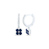 14kt White Gold Womens Round Blue Sapphire Diamond Hoop Dangle Earrings 1/3 Cttw