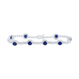 14kt White Gold Womens Round Blue Sapphire Diamond Fashion Bracelet 8-3/4 Cttw
