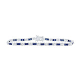 14kt White Gold Womens Princess Blue Sapphire Diamond Tennis Bracelet 7-1/4 Cttw
