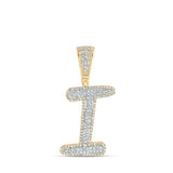 10kt Two-tone Gold Mens Round Diamond I Initial Letter Charm Pendant 5/8 Cttw