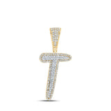 10kt Two-tone Gold Mens Round Diamond T Initial Letter Charm Pendant 1/2 Cttw