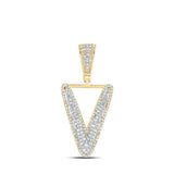 10kt Two-tone Gold Mens Round Diamond V Initial Letter Charm Pendant 5/8 Cttw
