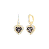 10kt Yellow Gold Womens Round Brown Diamond Heart Dangle Earrings 5/8 Cttw