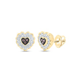10kt Yellow Gold Womens Round Brown Diamond Heart Earrings 1/6 Cttw
