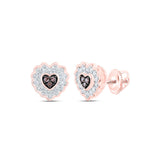 10kt Rose Gold Womens Round Brown Diamond Heart Earrings 1/6 Cttw