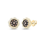 10kt Yellow Gold Womens Round Brown Diamond Cluster Earrings 5/8 Cttw