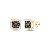10kt Yellow Gold Womens Round Brown Diamond Square Earrings 5/8 Cttw