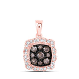10kt Rose Gold Womens Round Brown Diamond Square Pendant 3/8 Cttw