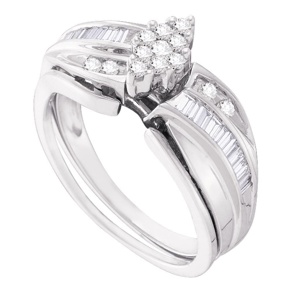 10kt White Gold Round Diamond Cluster Bridal Wedding Ring Band Set 3/8 Cttw