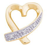 10kt Yellow Gold Womens Round Diamond Small Ribbon Heart Pendant .02 Cttw
