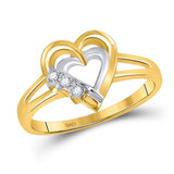 10kt Yellow Gold Womens Round Diamond Double Heart Ring .03 Cttw