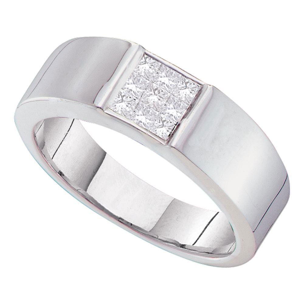 14kt White Gold Mens Princess Diamond Cluster Wedding Anniversary Band Ring 1/2 Cttw