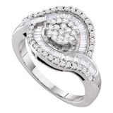14kt White Gold Womens Round Diamond Flower Cluster Baguette Concentric Ring 1.00 Cttw