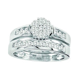 14kt White Gold Round Diamond Cluster Bridal Wedding Ring Band Set 3/4 Cttw