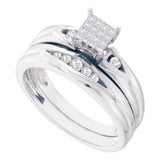 14kt White Gold Womens Princess Diamond Bridal Wedding Engagement Ring Band Set 1/4 Cttw