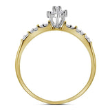 14kt Yellow Gold Womens Round Prong-set Diamond Oval Cluster Ring 1/4 Cttw