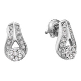 14kt White Gold Womens Round Diamond Flower Cluster Teardrop Earrings 1/4 Cttw
