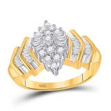 10kt Yellow Gold Womens Round Diamond Cluster Baguette Accent Ring 1/2 Cttw