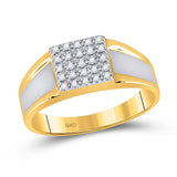 10kt Two-tone Gold Mens Round Diamond Square Ring 1/8 Cttw